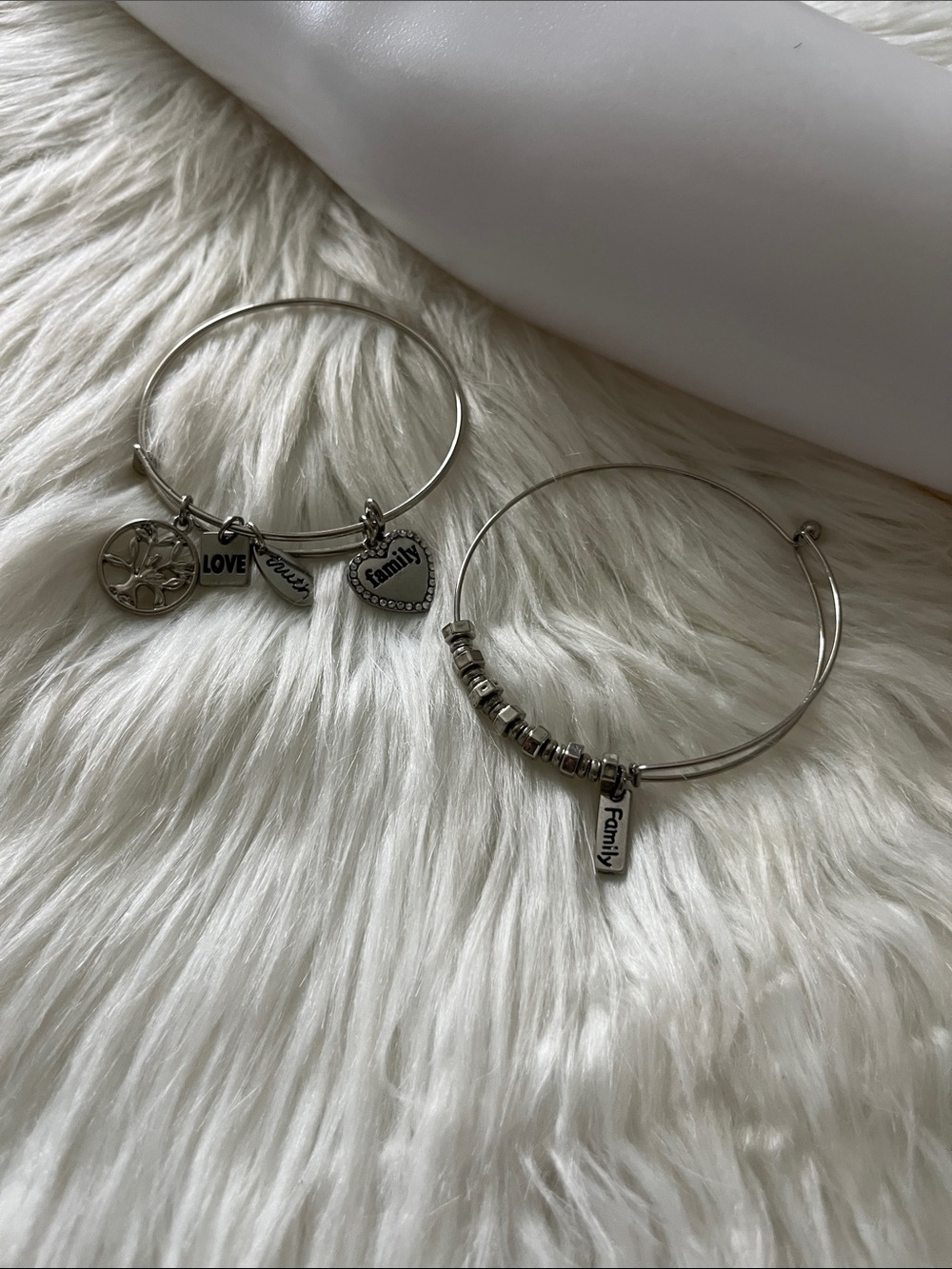Silver Family Charm Bangle Bracelet